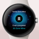 A photo of the Pixel Watch with Fitbit's Active Zone Minutes on screen